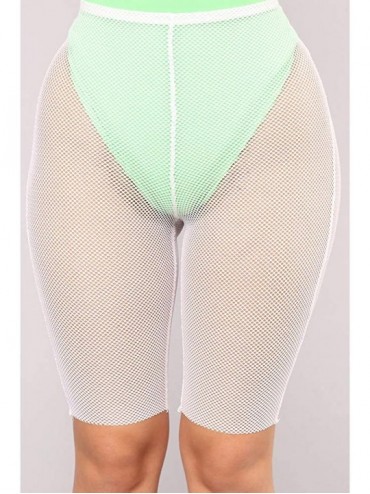 Cover-Ups Women See Throug Mesh Fishnet Swimsuit Cover up Pants Bikini Bottom Cover up Shorts - White - C618NEH6IER $14.02