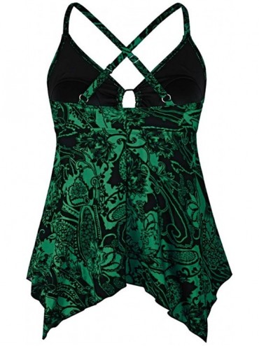Tankinis Women's Tankini Swimsuits Modest Flowy Crossback Plus Size Bathing Suit Top - Green Flower - CJ18YA4R96H $21.60