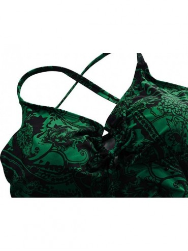 Tankinis Women's Tankini Swimsuits Modest Flowy Crossback Plus Size Bathing Suit Top - Green Flower - CJ18YA4R96H $21.60