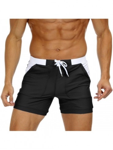 Trunks Men's Swimwear Swimsuits Solid Basic Long Swim Boxer Trunks Board Shorts with Pockets - Black - CD18WEW6TCD $36.20