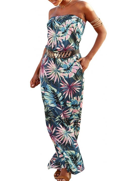 Cover-Ups Smocked Chest Strapless Tube Long Maxi Beach Cover-up Dress - Z-tropical - CB19GCYYUWM $29.61