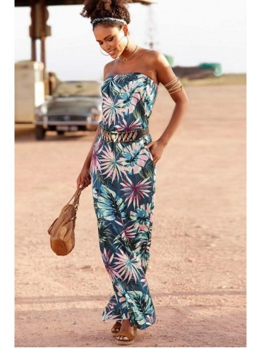 Cover-Ups Smocked Chest Strapless Tube Long Maxi Beach Cover-up Dress - Z-tropical - CB19GCYYUWM $29.61