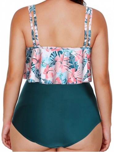 Tankinis 2020 Women's 2pcs Swimsuit High Waisted Ruffles Push up Halter Bikini Mermaid Costumes Set - O Green Palm - CW18Q522...