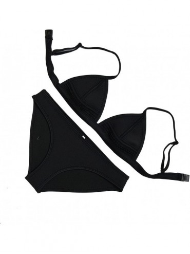 Sets Women Padded Hand Stitch Crochet Bikini Sets Neoprene Swimwear - Black - C617YSXHRLD $56.89
