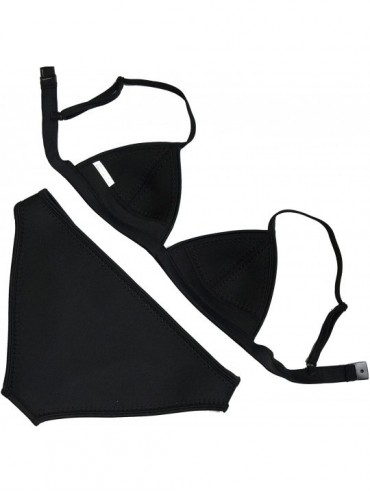 Sets Women Padded Hand Stitch Crochet Bikini Sets Neoprene Swimwear - Black - C617YSXHRLD $28.82