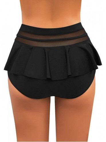 Bottoms Womens High Waist Swim Bottom Criss Cross Cutout Bikini Swimsuit Briefs - Mesh Panel-black - C9195ZW8A56 $20.79