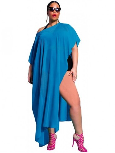 Cover-Ups Leader Sea Blue Draped Plus Size Cover-up - Blue - CS17YEO0QUY $40.16