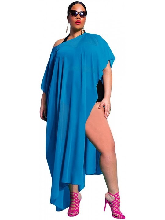 Cover-Ups Leader Sea Blue Draped Plus Size Cover-up - Blue - CS17YEO0QUY $22.01