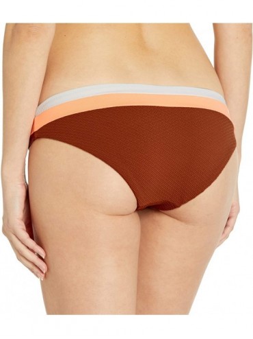 Bottoms Women's Sublime Reversible Signature Cut Bikini Bottom Swimsuit - Miranda Coconut Brown Texture/Solid Orange - CU18YM...