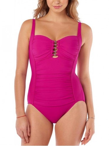 One-Pieces Shirred Tummy-Control One-Piece Swimsuit Fuchsia Size 16 - CC18Q8COUTI $42.39