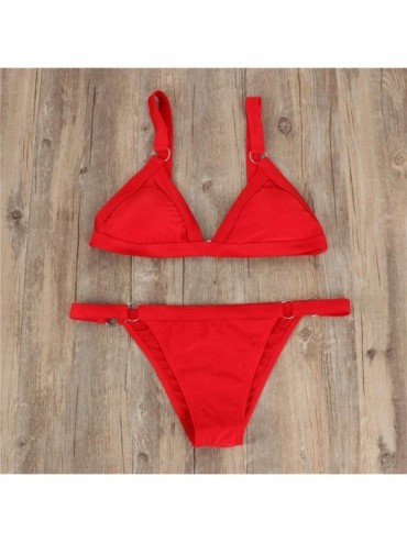 Racing Bikini Set Bandeau Brazilian Swimwear Two Pieces Swimsuit Beachwear Bathing Suits - Red - CK199Q22UQG $10.47