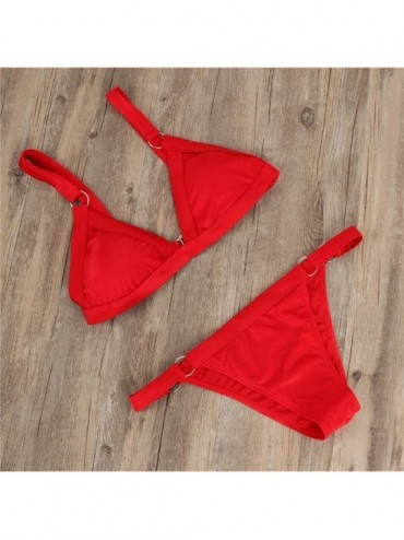 Racing Bikini Set Bandeau Brazilian Swimwear Two Pieces Swimsuit Beachwear Bathing Suits - Red - CK199Q22UQG $10.47
