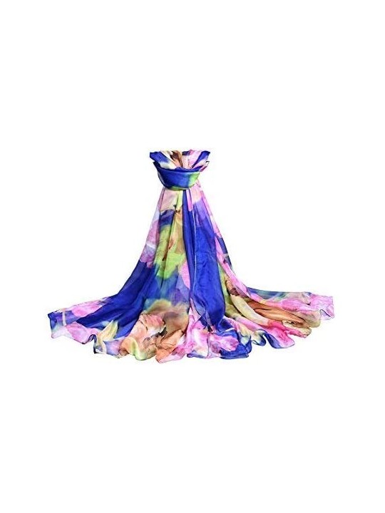 Cover-Ups Womens Floral Beach Cover Up Sexy Swimsuit Sarong Wrap Shawl - Sapphire - CR182X9W6RW $10.19