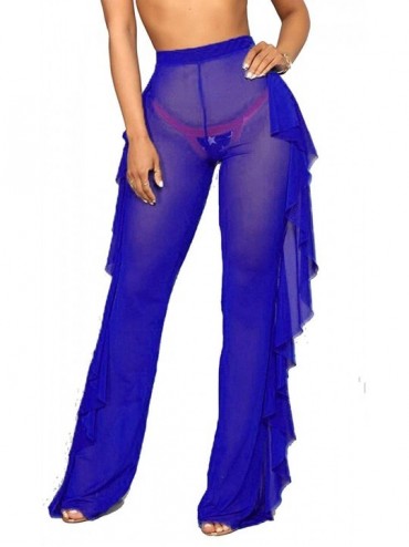 Cover-Ups Women's Perspective Sheer Mesh Pants Swimsuit Bikini Bottom Cover ups Pants - 1 Blue - CA194WZWTAL $24.89