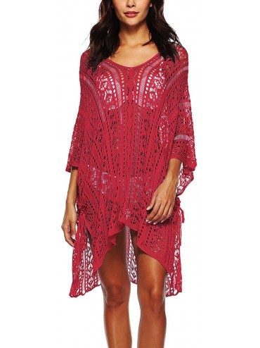 Cover-Ups Women's Summer Beach Dress Splice Swimwear Coverup Plus Size Crochet Tunic Beach Wear - Claret - CJ18GG3TAR6 $25.32