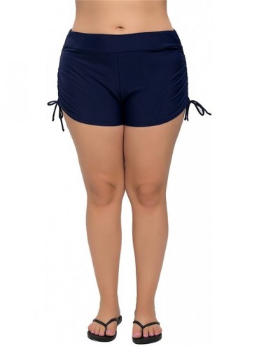 Tankinis Women Plus Size Swim Shorts Boyleg Swimsuit Bottoms Ruched Board Shorts - Navy - CK18C5E7C57 $34.29