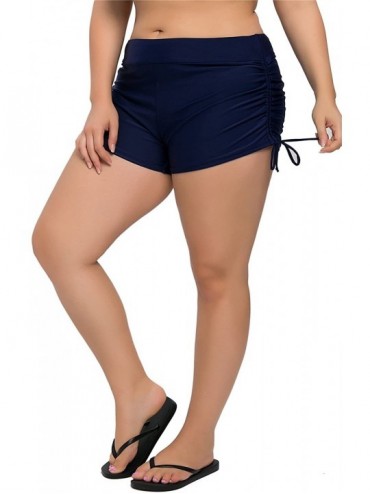 Tankinis Women Plus Size Swim Shorts Boyleg Swimsuit Bottoms Ruched Board Shorts - Navy - CK18C5E7C57 $18.02