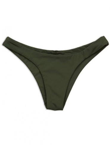 Bottoms Fabulous Seamless Minimal Coverage Cheeky Low Waist Fit Hi Leg Cut Bikini Bottom Bathing Swimsuit for Women Olive - C...