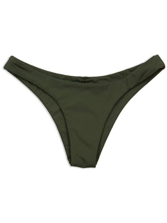 Bottoms Fabulous Seamless Minimal Coverage Cheeky Low Waist Fit Hi Leg Cut Bikini Bottom Bathing Swimsuit for Women Olive - C...