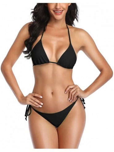 Sets Thong Bikini Two Pieces Bathing Suit for Women Triangle Top Brazilian Bottom S-XL Body - Black - CM198O9URO7 $29.43