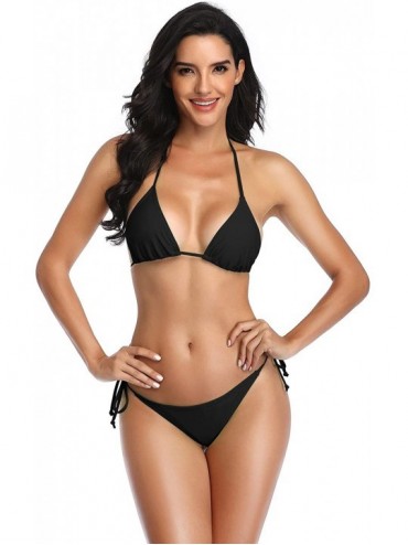 Sets Thong Bikini Two Pieces Bathing Suit for Women Triangle Top Brazilian Bottom S-XL Body - Black - CM198O9URO7 $16.12