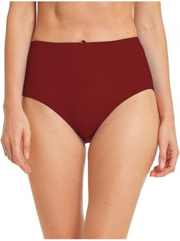 Tankinis Women's Swim Bottom High Waist Retro Basic Full Coverage Bikini Tankini Swimsuit Briefs - Burgundy - CH18QQ2ZMLG $26.79