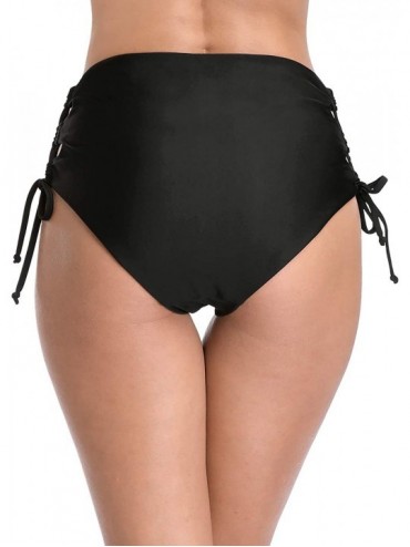 Tankinis Women's Shirred Side Bikini Bottoms Solid Swim Bottom Swimsuit Briefs - Hi Waist/Black - CT18SAM2IU2 $10.25