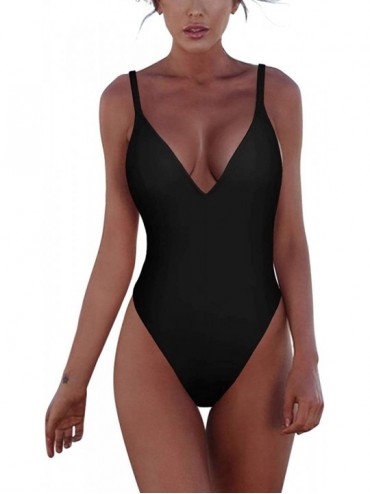 One-Pieces Women's One Piece Tummy Control V Neck Backness Swimsuits Bathing Suit Swimwear Beachwear - 00_black - CI194REIASS...
