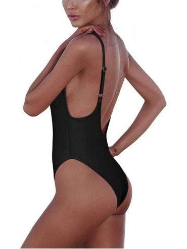 One-Pieces Women's One Piece Tummy Control V Neck Backness Swimsuits Bathing Suit Swimwear Beachwear - 00_black - CI194REIASS...