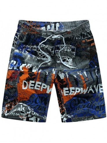 Board Shorts Men's Shorts Personality Casual Loose Graffiti Print Summer Beach Shorts Surf Shorts - Blue - CU18RNS9OQ6 $34.73