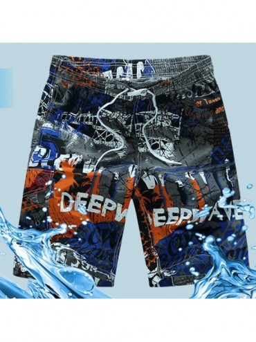 Board Shorts Men's Shorts Personality Casual Loose Graffiti Print Summer Beach Shorts Surf Shorts - Blue - CU18RNS9OQ6 $20.18