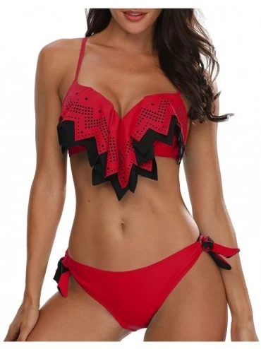 Sets Flounce Push Up Bikini Swimsuits for Women Two Piece Bathing Suits - Dark Red - CQ1935ORNIT $50.56