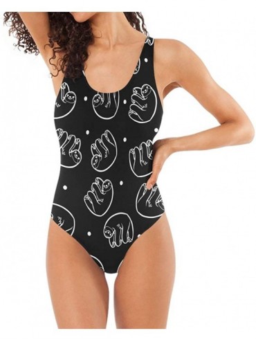 One-Pieces Women's Adjustable Strap One Piece Turquoise Floral Blooms Monokini Swimsuit - Sloths Black - C318QXY3KOM $48.75