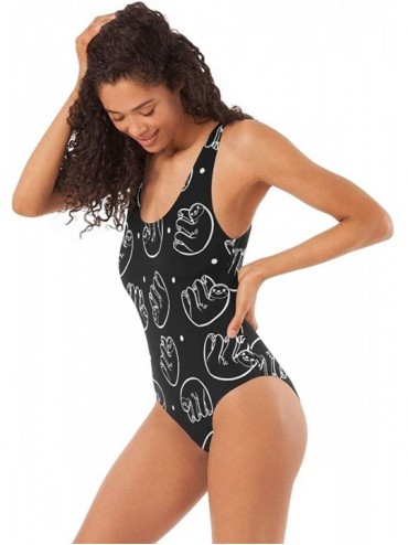 One-Pieces Women's Adjustable Strap One Piece Turquoise Floral Blooms Monokini Swimsuit - Sloths Black - C318QXY3KOM $24.69