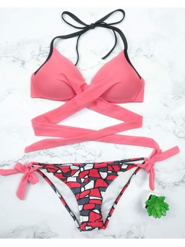 Sets Women's Adjusting Lace Sexy Bikini Set 2Pcs Beachwear - Mixed Red - CP18CGER79D $27.86