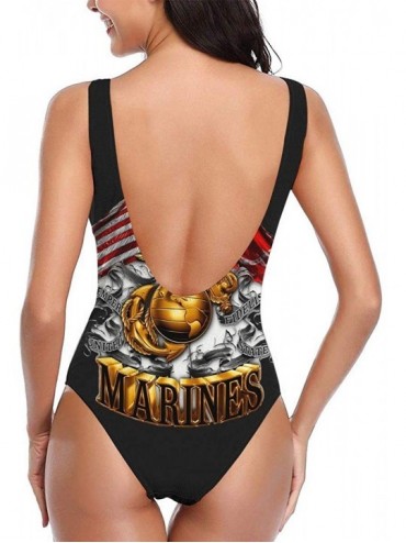One-Pieces Our Double Flag Gold Globe Marine Corps Patriotic Swimsuits Bikini Swimsuits One Piece Bathing Suits for Women Whi...