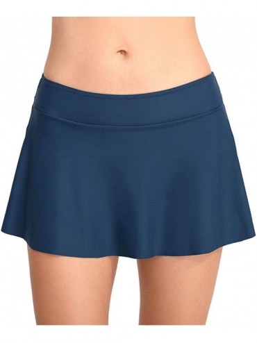 Tankinis Women's Swim Skirt High Waisted Flounce Swimming Skort Bikini Bottom Tankini Swimsuit - Blue - CR18TQT37EZ $31.72