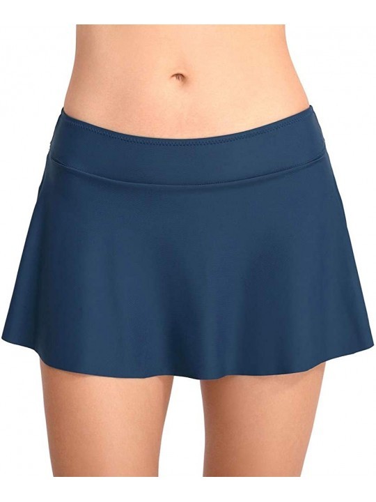 Tankinis Women's Swim Skirt High Waisted Flounce Swimming Skort Bikini Bottom Tankini Swimsuit - Blue - CR18TQT37EZ $15.66