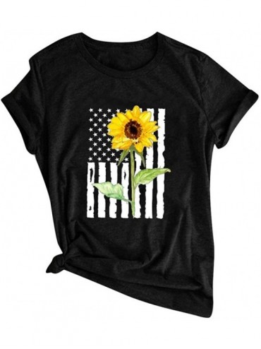One-Pieces Women's Cute Summer Sunflower T Shirts Vintage Funny Short Sleeve Graphic Cotton Tees Tops - Black - C01974AS69E $...