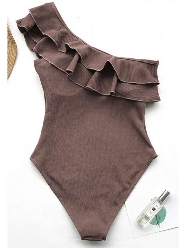 One-Pieces Women's One Piece Swimsuits One Shoulder Swimwear Asymmetric Ruffle Monokinis Bathing Suits - Coffee - CG18M0THAW4...