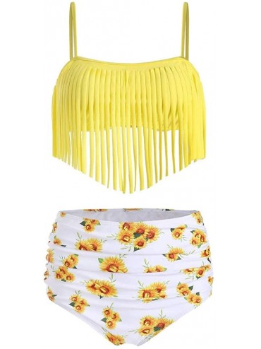 One-Pieces Women's Bikini 2Pc Ruffled Swimsuits Tankini Set - Zz-1 Yellow - CY199KSMHWC $40.24