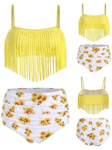 One-Pieces Women's Bikini 2Pc Ruffled Swimsuits Tankini Set - Zz-1 Yellow - CY199KSMHWC $18.53