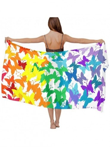 Cover-Ups Women Girls Fashion Chiffon Beach Bikini Cover Up Sunscreen Wrap Scarves - Butterflies in Rainbow Colors - CM19CA0Y...