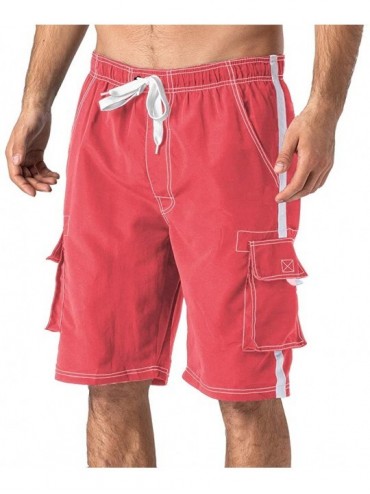 Trunks Men's Swimtrunks Quick Dry Mesh Lining Beach Swimsuit Shorts with 4 Pockets - Pink - CY1943X4KC4 $16.90