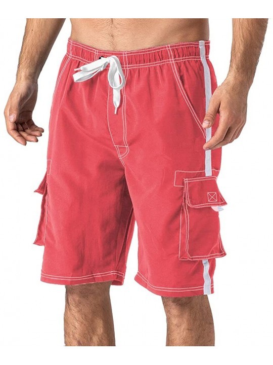 Trunks Men's Swimtrunks Quick Dry Mesh Lining Beach Swimsuit Shorts with 4 Pockets - Pink - CY1943X4KC4 $16.90