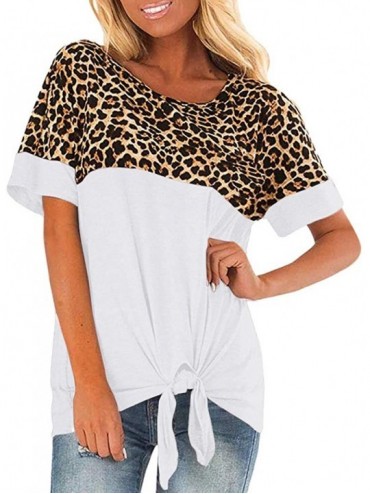 Tops Womens Leopard Short Sleeve Twist Knot Patchwork O-Neck Casual Tunic Tops - White - C0195OY398E $25.56