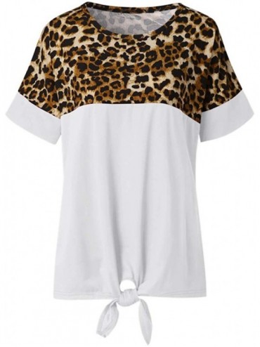 Tops Womens Leopard Short Sleeve Twist Knot Patchwork O-Neck Casual Tunic Tops - White - C0195OY398E $11.29