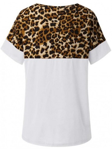 Tops Womens Leopard Short Sleeve Twist Knot Patchwork O-Neck Casual Tunic Tops - White - C0195OY398E $11.29