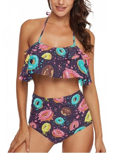 Sets Woman's Sexy Printed Ruffled Top Sexy Halter 2 Piece Tankini Sexy Swimsuit - Color13 - CH18XOODIA7 $47.10