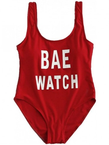 One-Pieces Women's Sexy Bathing Suit Slogan Letter Print Swimwear Low Back One Piece Swimsuit - Red Bae Watch - CT192ZIOHXD $...